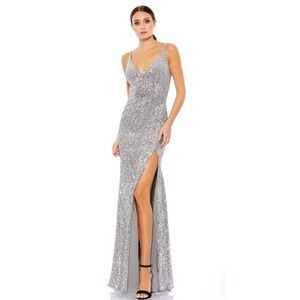 Mac Duggal 67717 Sequin Slip Gown – Pewter – Size 12 – NWT
